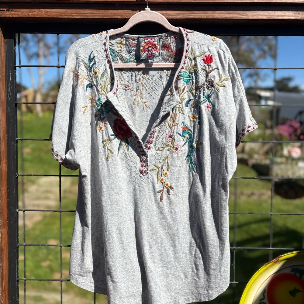 Johnny Was Embroidered V-Neck Tunic with Floral Accents-So unique!!